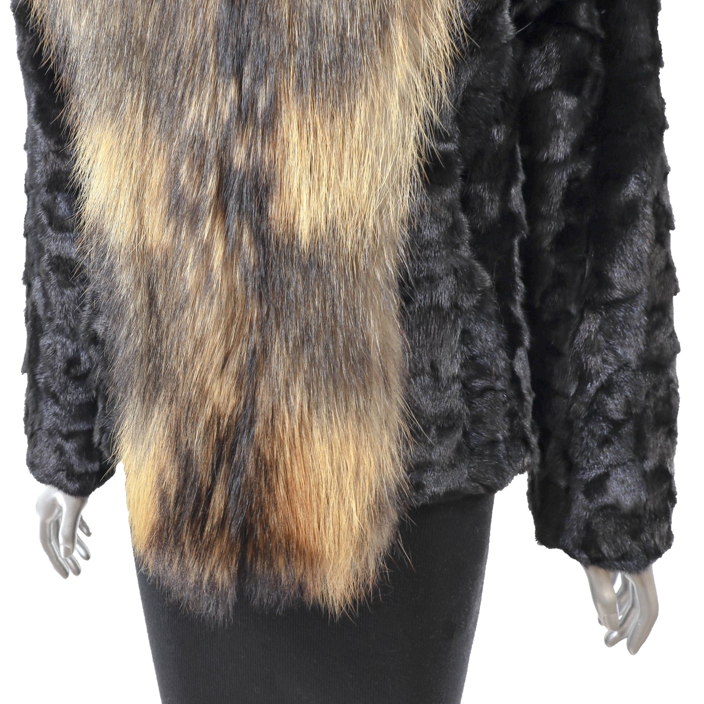 Black Section Mink Jacket with Raccoon Tuxedo- Size S-M