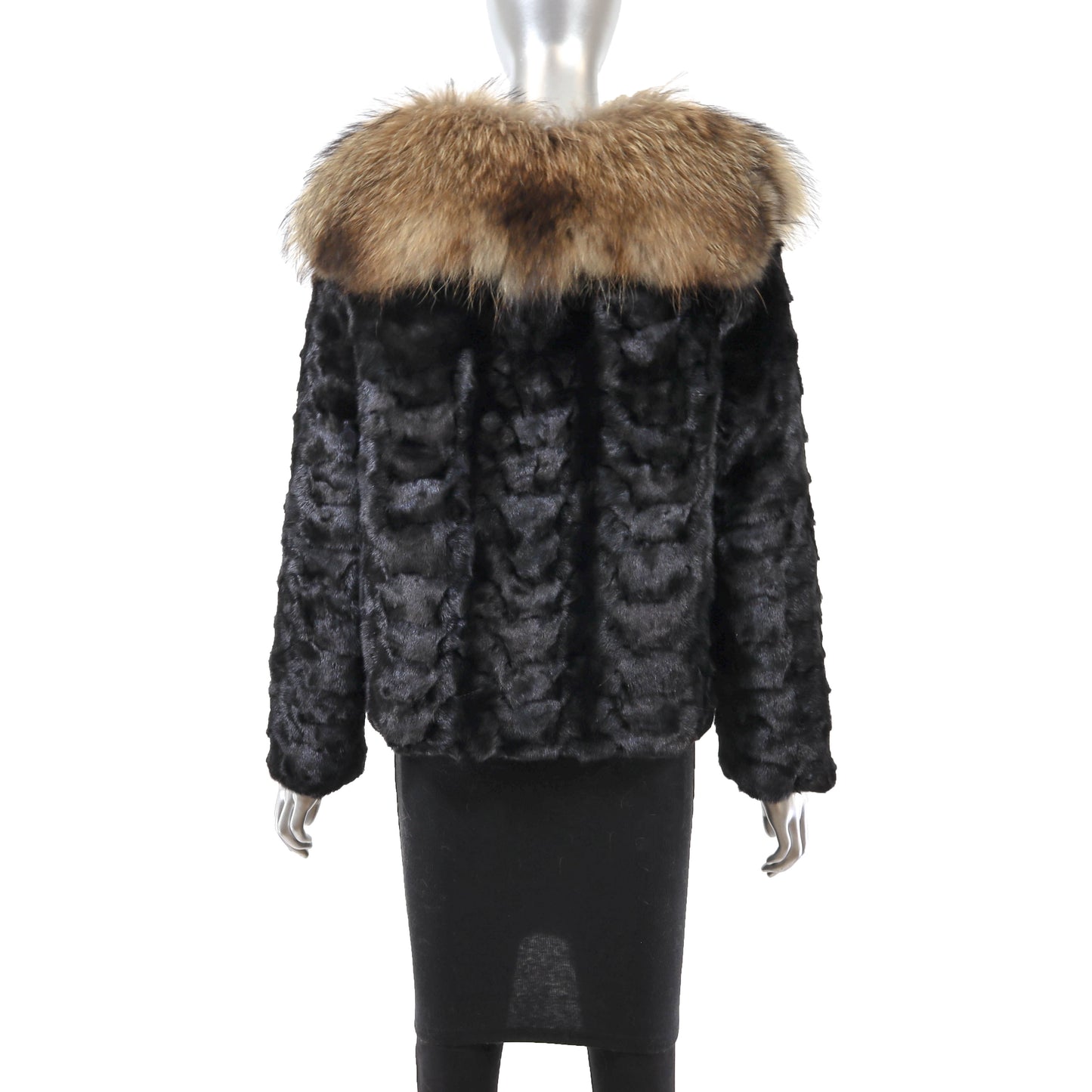Black Section Mink Jacket with Raccoon Tuxedo- Size S-M