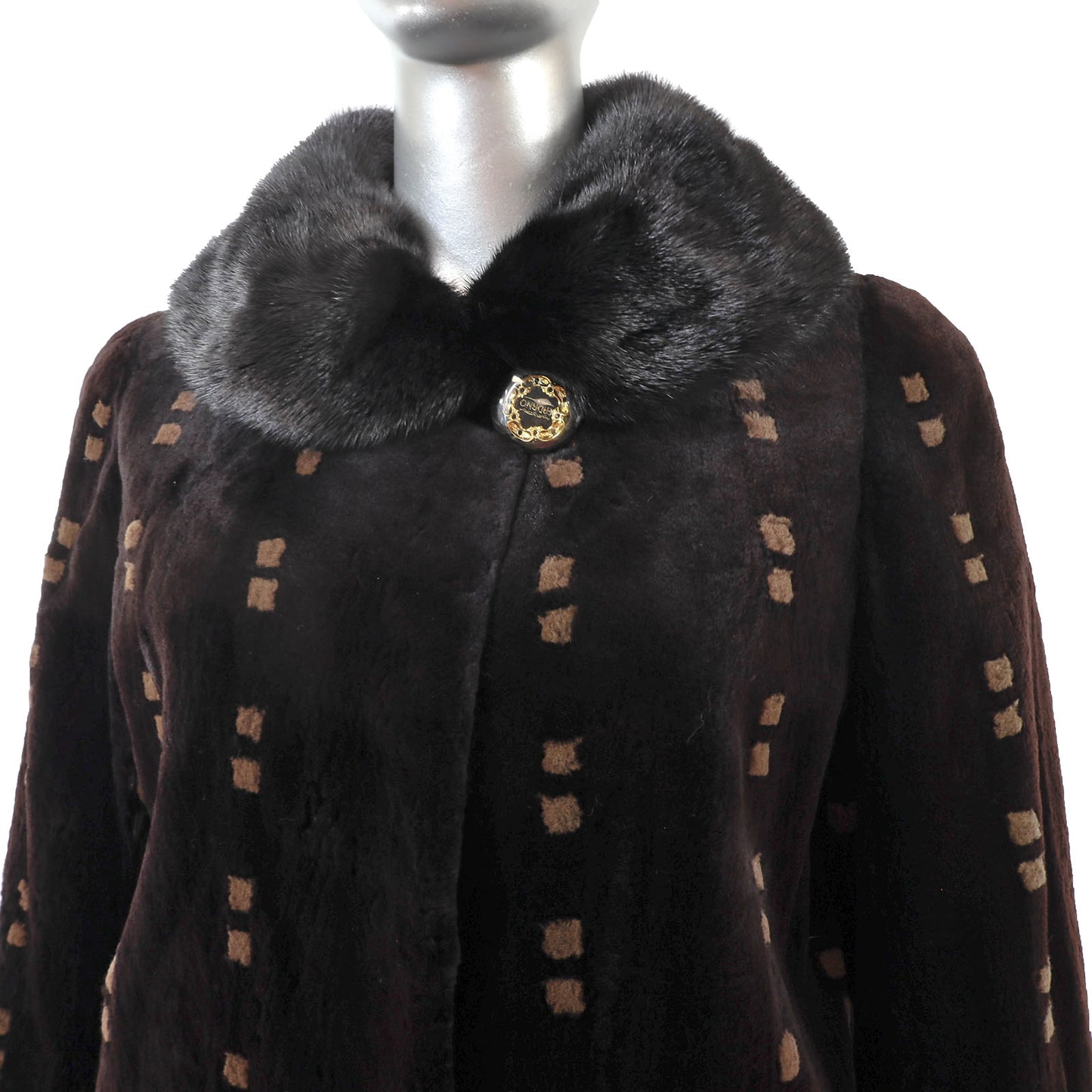 Dark Brown Sheared Mink Jacket with Fox Cuffs- Size M-L