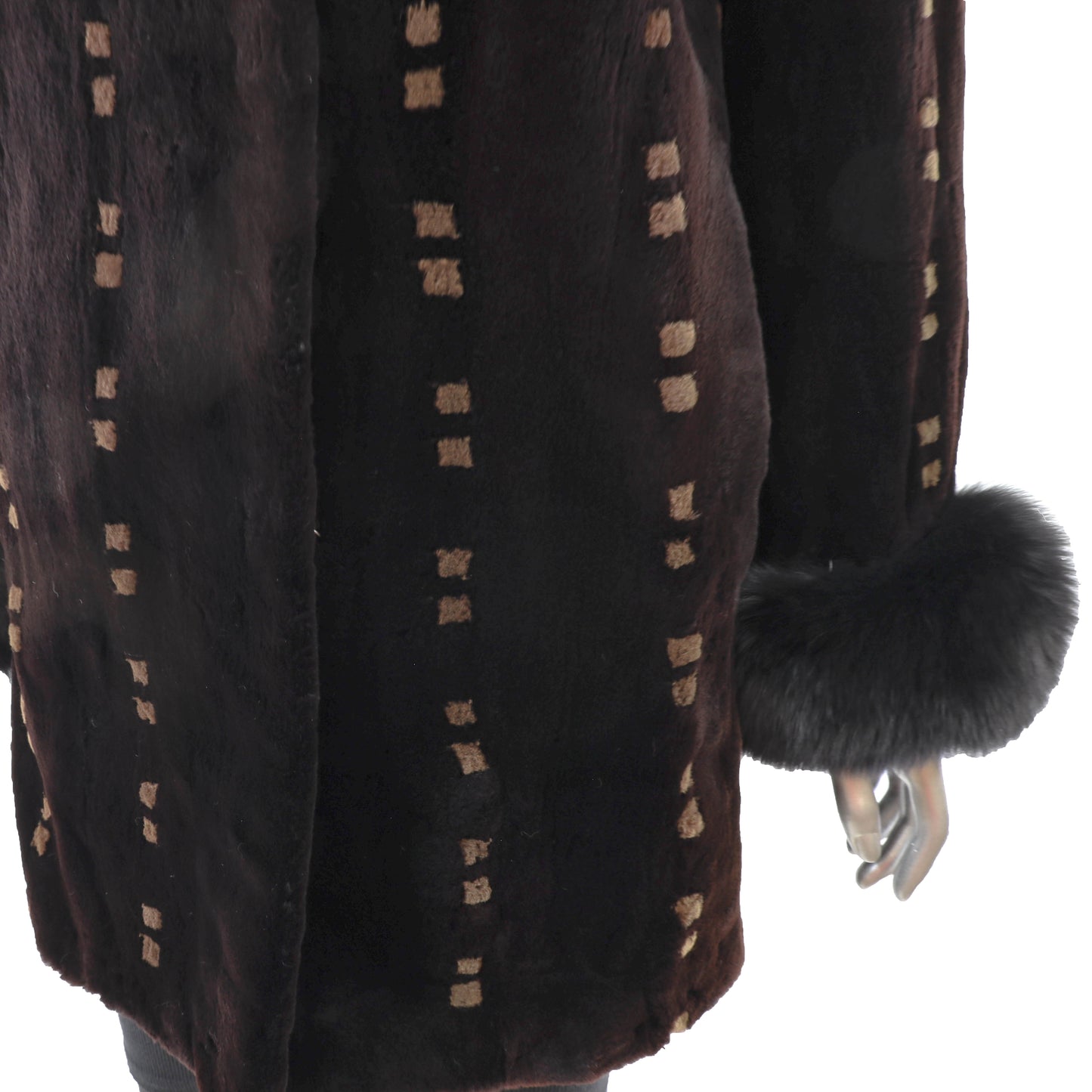 Dark Brown Sheared Mink Jacket with Fox Cuffs- Size M-L