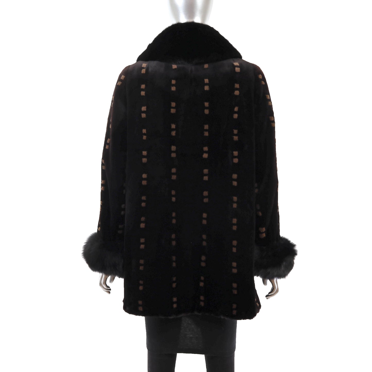 Dark Brown Sheared Mink Jacket with Fox Cuffs- Size M-L