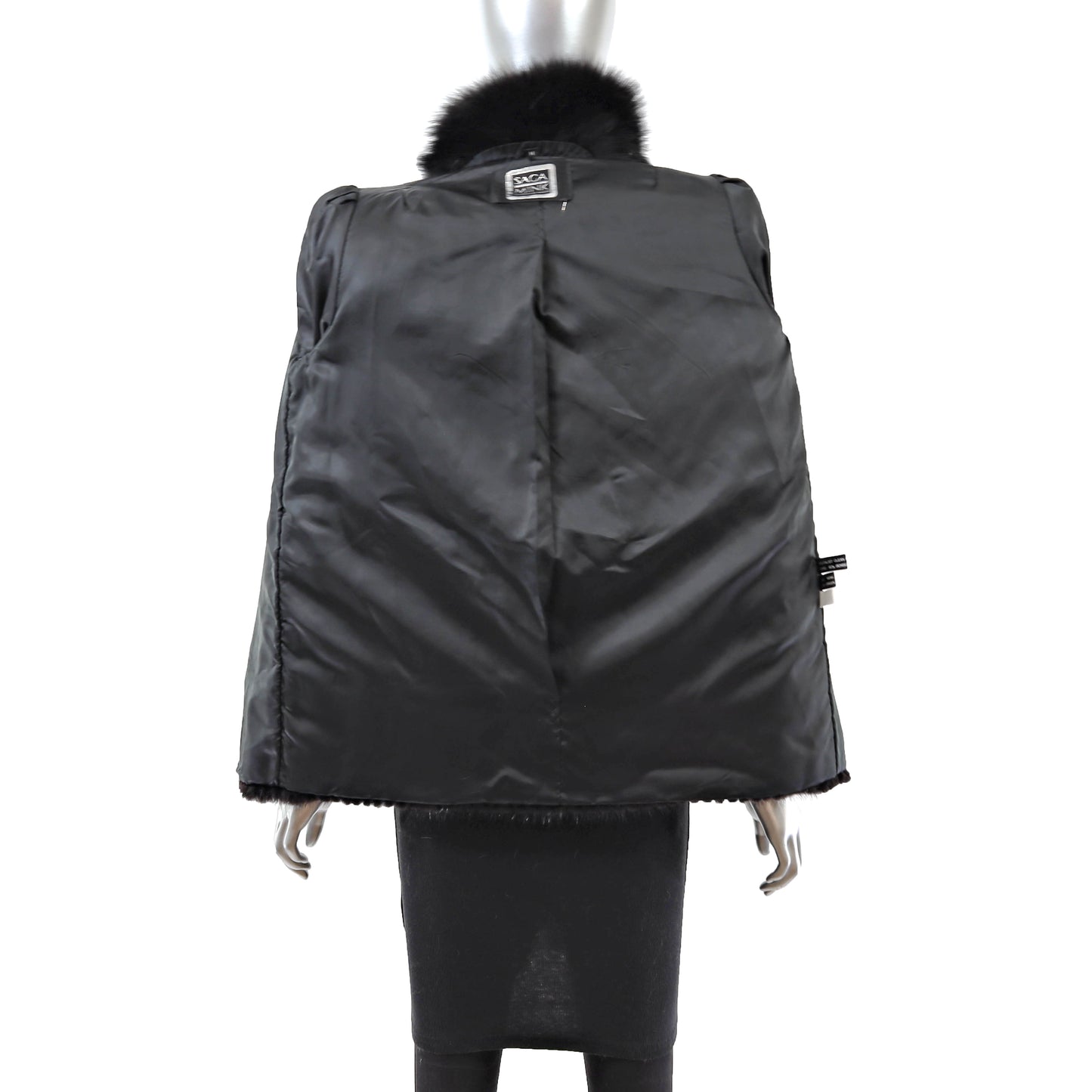 Black Corded Mink Jacket with Fox Tuxedo- Size M