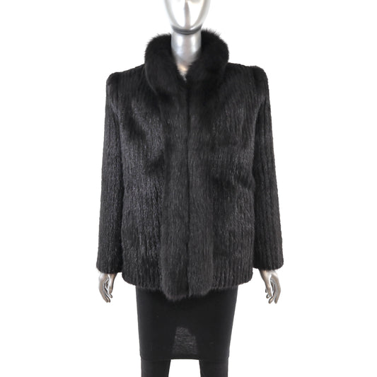 Black Corded Mink Jacket with Fox Tuxedo- Size M