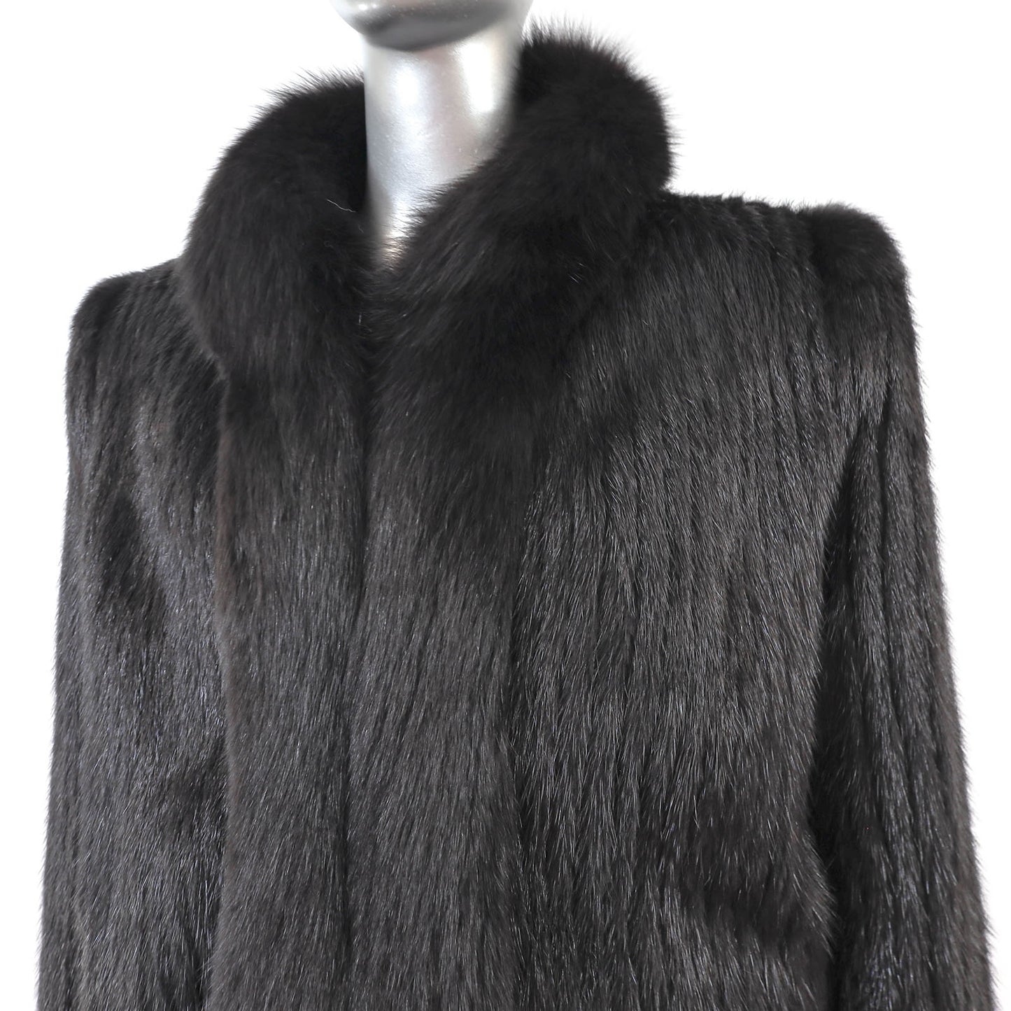 Black Corded Mink Jacket with Fox Tuxedo- Size M