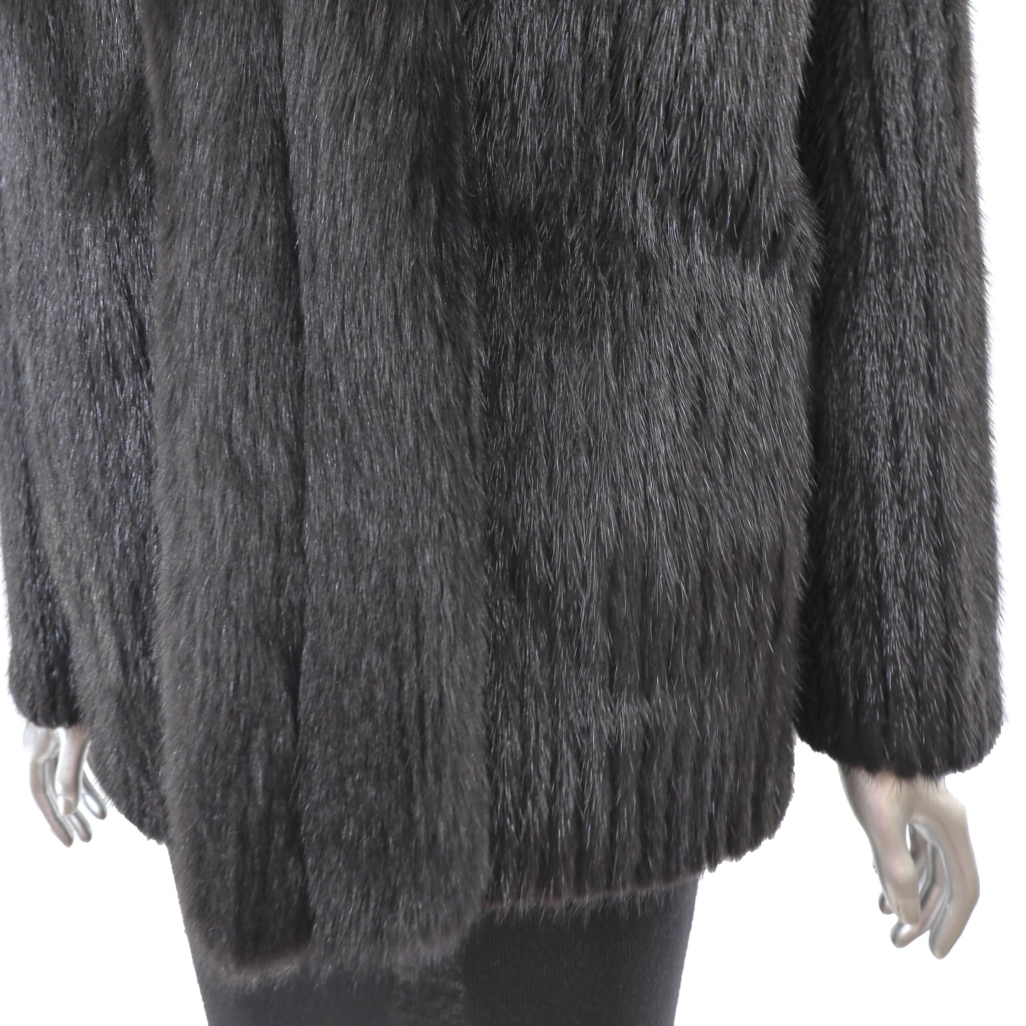 Black Corded Mink Jacket with Fox Tuxedo- Size M