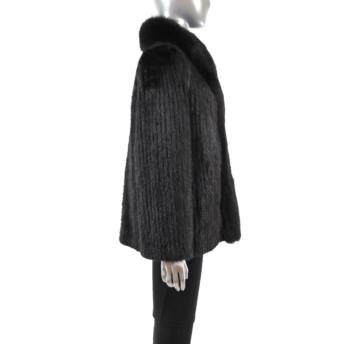 Black Corded Mink Jacket with Fox Tuxedo- Size M