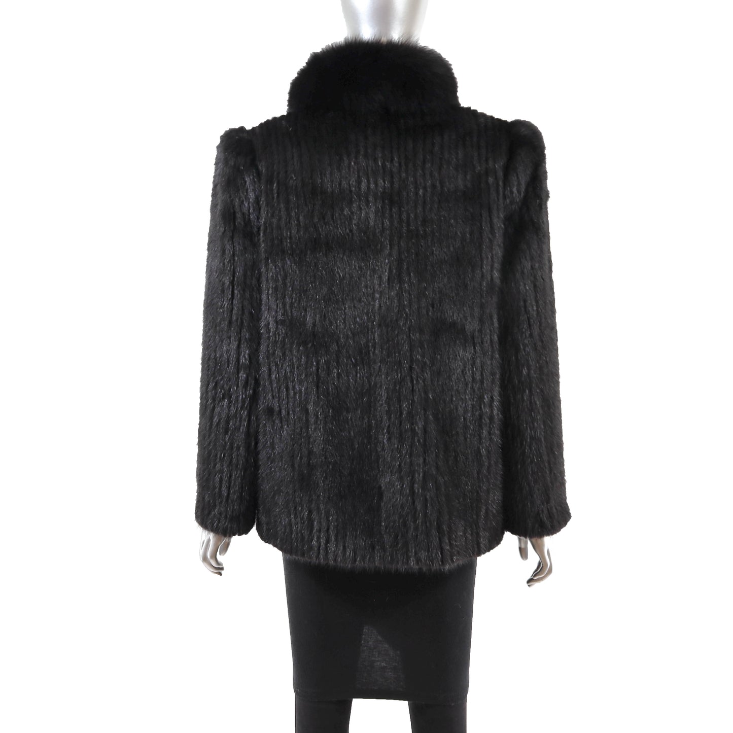 Black Corded Mink Jacket with Fox Tuxedo- Size M