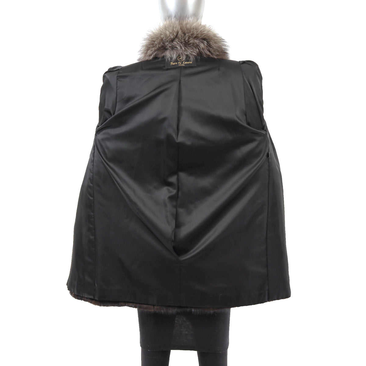 Black Mink Jacket with Fox Tuxedo and Sleeves- Size S