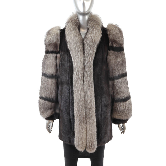 Black Mink Jacket with Fox Tuxedo and Sleeves- Size S