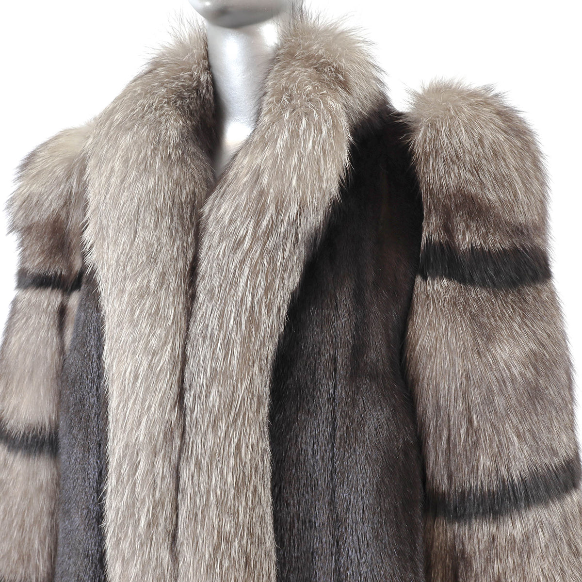 Black Mink Jacket with Fox Tuxedo and Sleeves- Size S