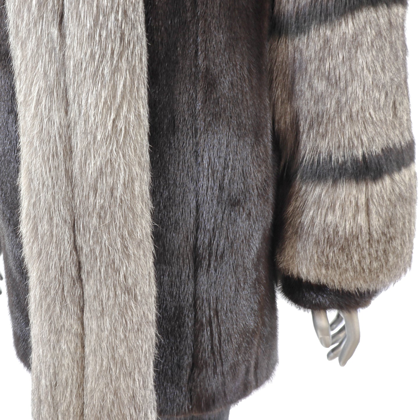 Black Mink Jacket with Fox Tuxedo and Sleeves- Size S