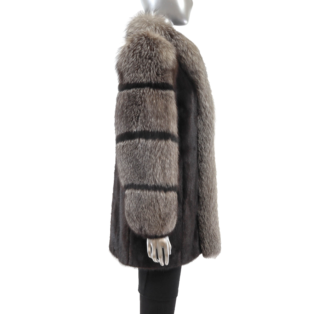 Black Mink Jacket with Fox Tuxedo and Sleeves- Size S