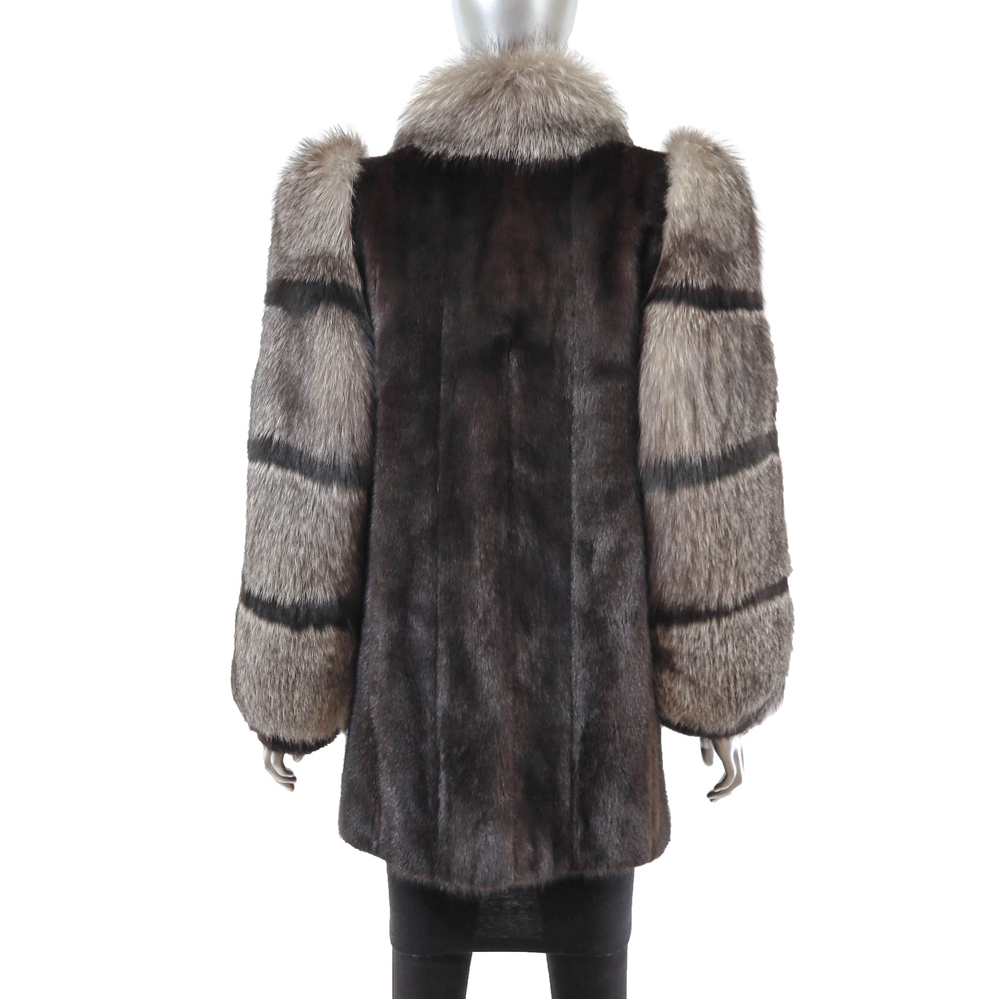 Black Mink Jacket with Fox Tuxedo and Sleeves- Size S
