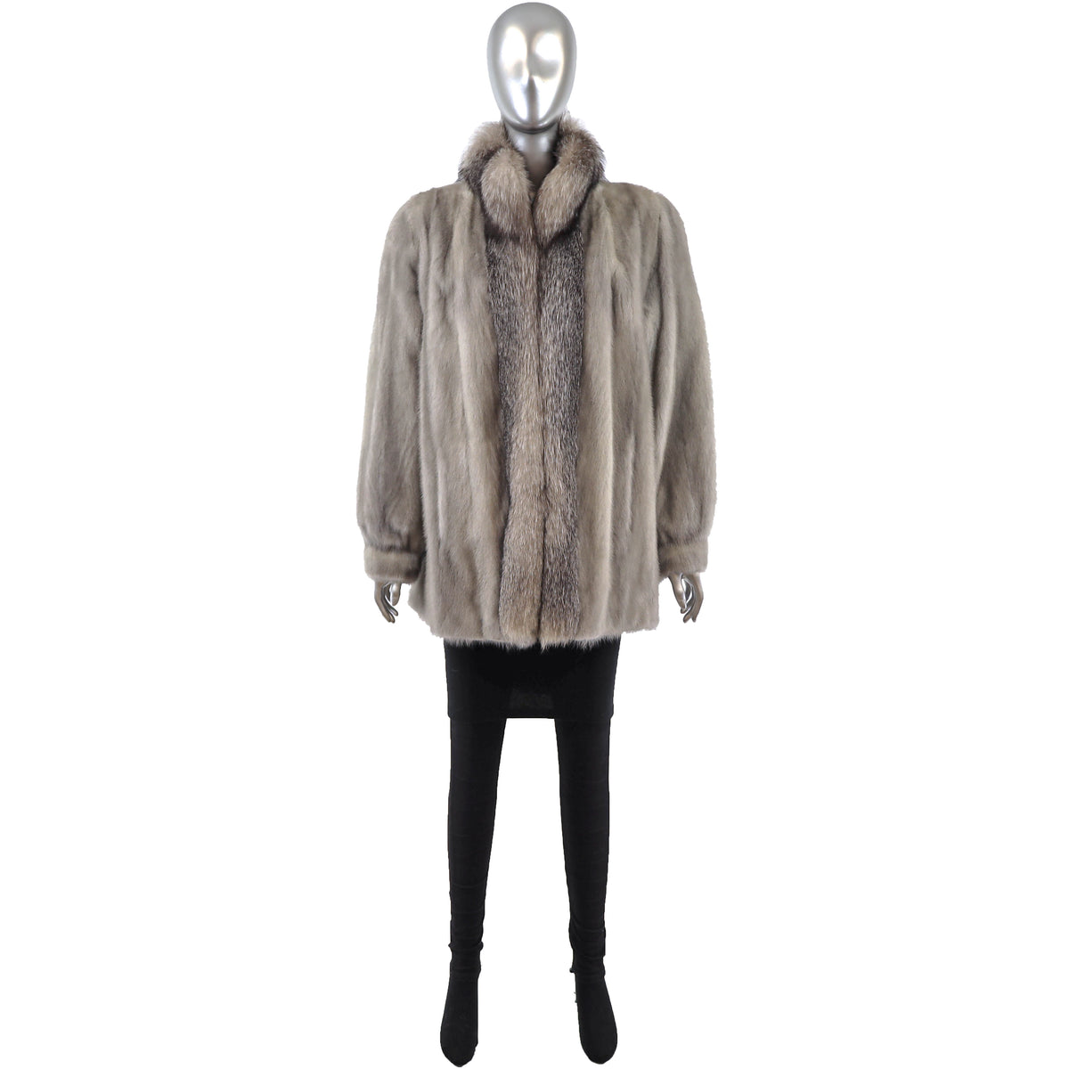 Grey Mink Jacket with Fox Tuxedo- Size L
