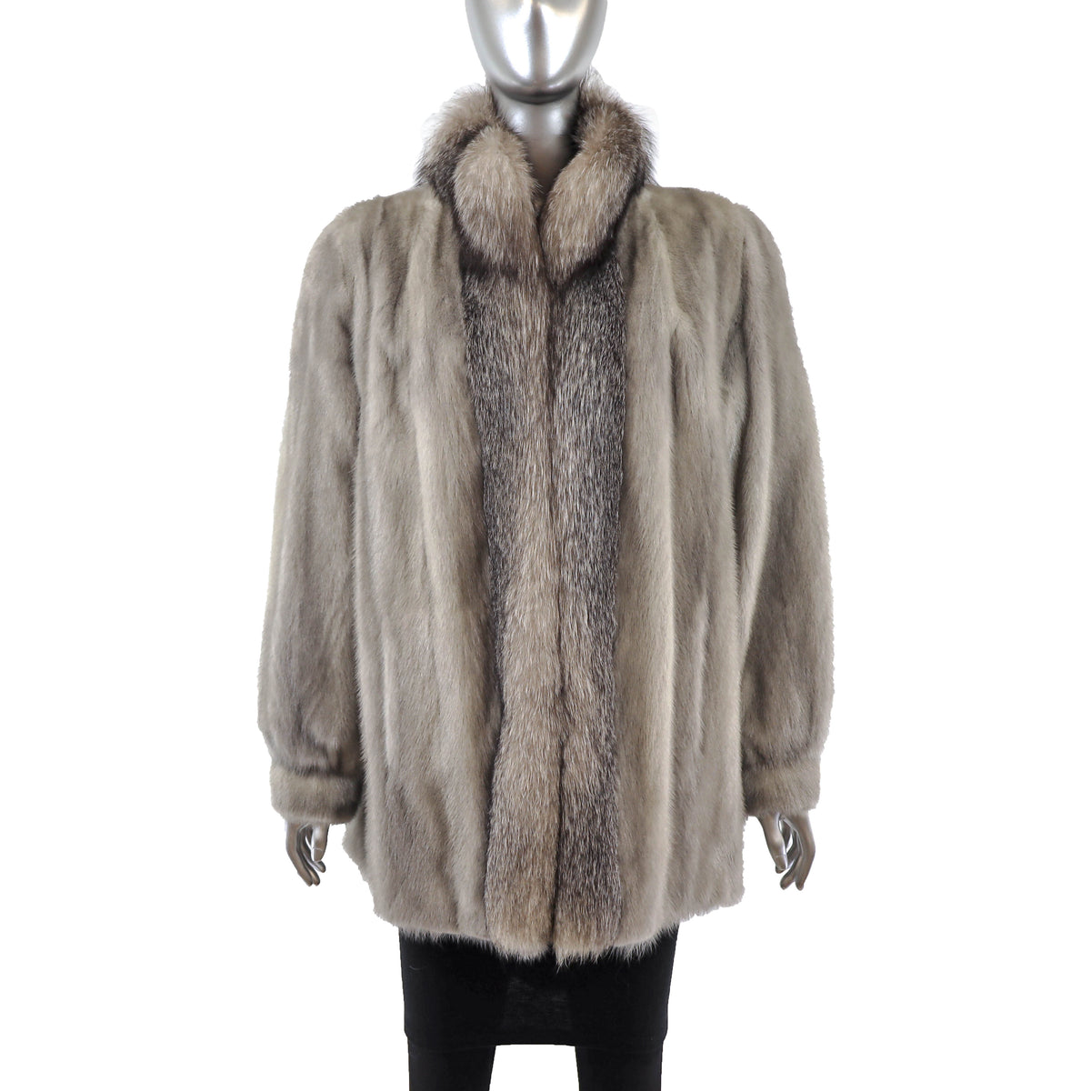 Grey Mink Jacket with Fox Tuxedo- Size L