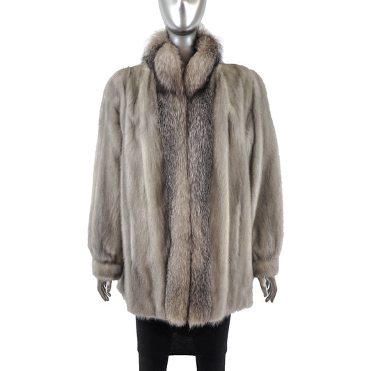 Grey Mink Jacket with Fox Tuxedo- Size L
