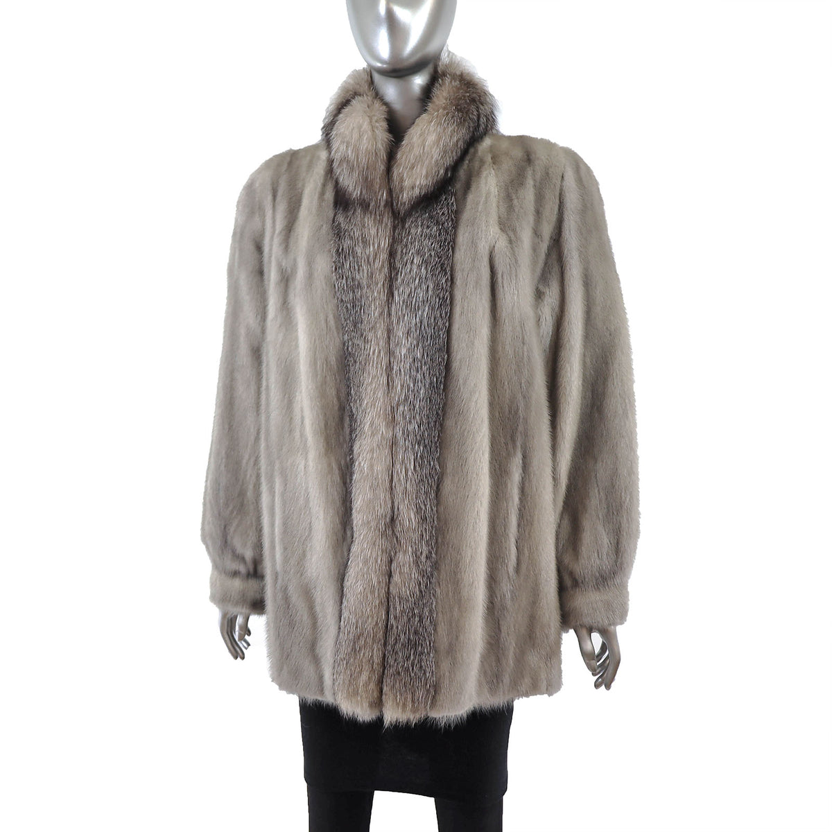 Grey Mink Jacket with Fox Tuxedo- Size L
