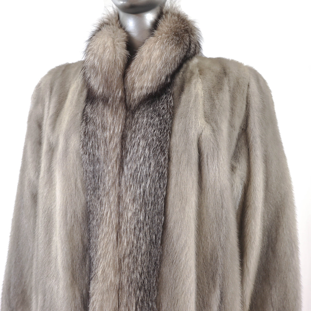 Grey Mink Jacket with Fox Tuxedo- Size L