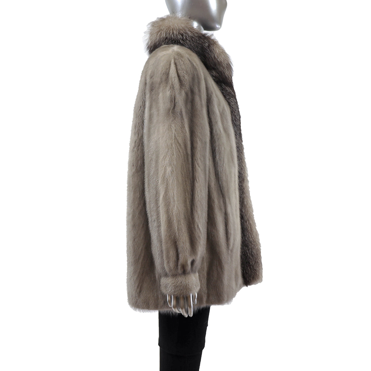 Grey Mink Jacket with Fox Tuxedo- Size L
