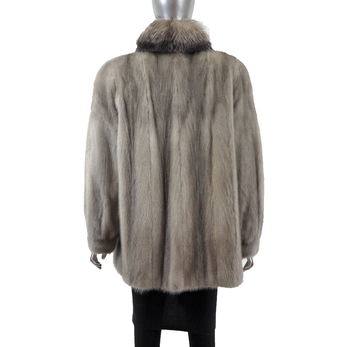 Grey Mink Jacket with Fox Tuxedo- Size L
