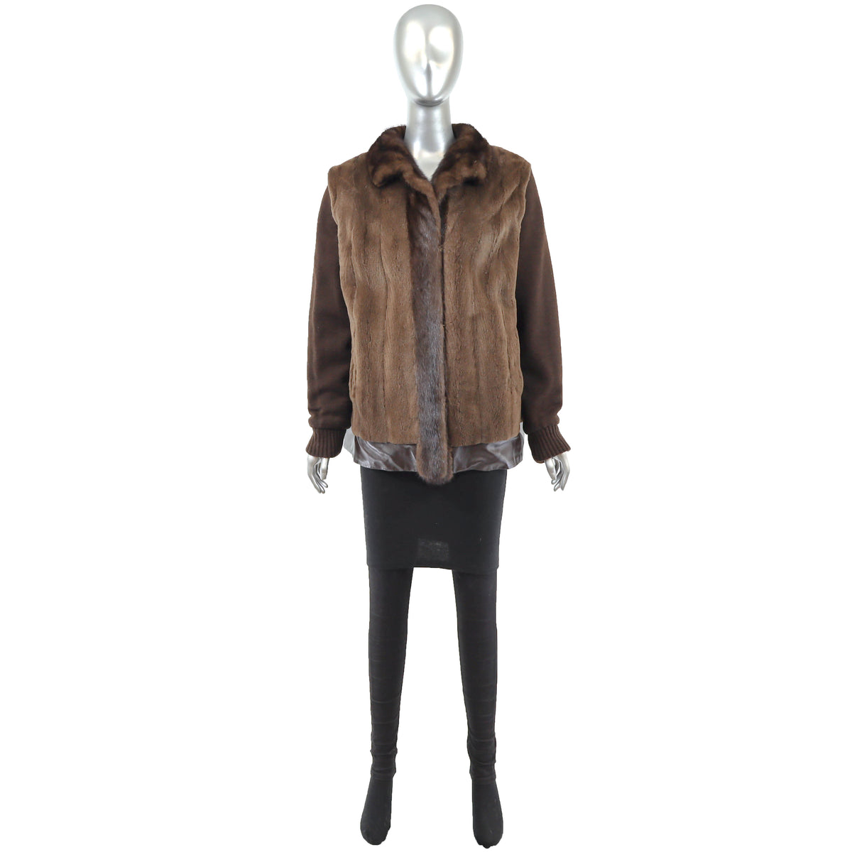 Brown Sheared Reversible Mink Jacket with Knit and Detachable Sleeves- Size M-L