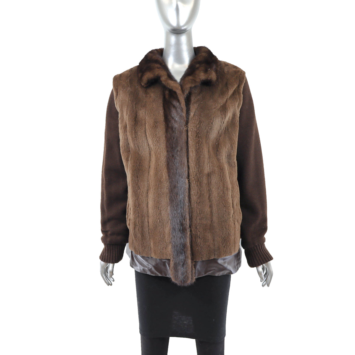 Brown Sheared Reversible Mink Jacket with Knit and Detachable Sleeves- Size M-L