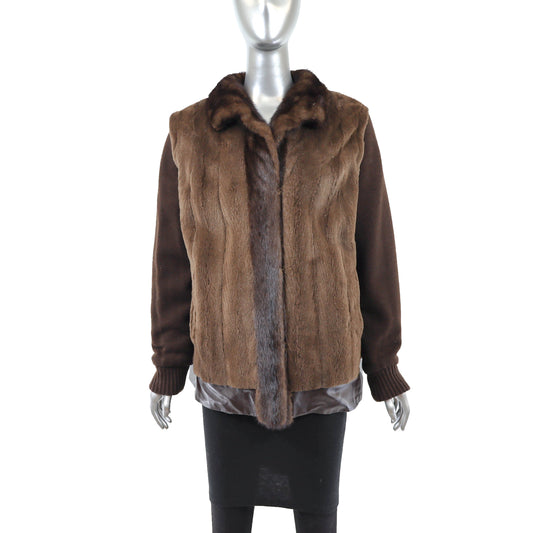 Brown Sheared Reversible Mink Jacket with Knit and Detachable Sleeves- Size M-L