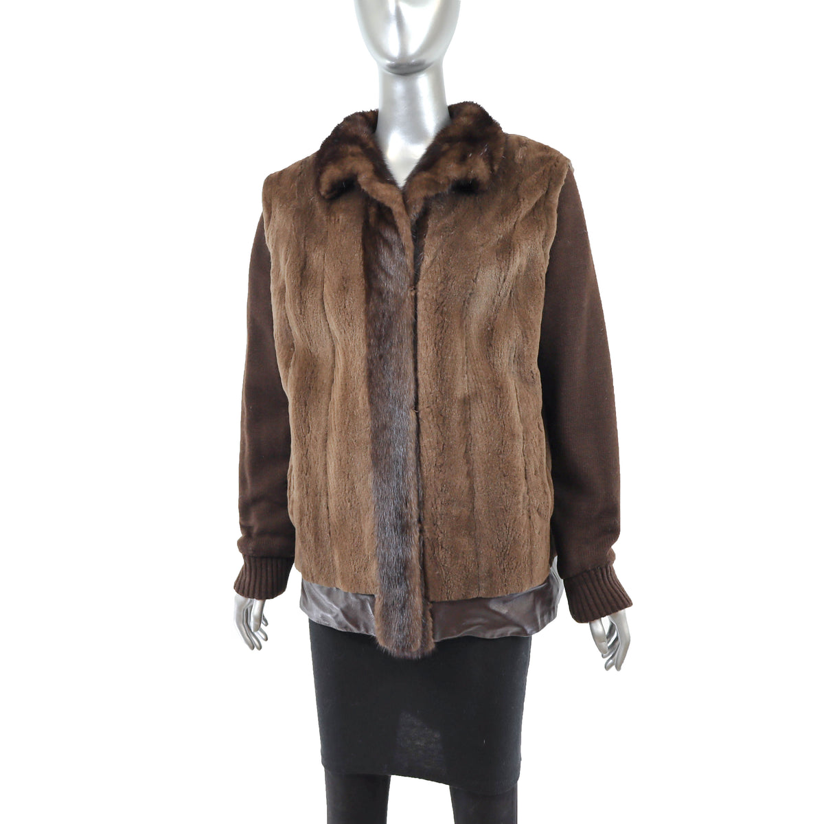 Brown Sheared Reversible Mink Jacket with Knit and Detachable Sleeves- Size M-L