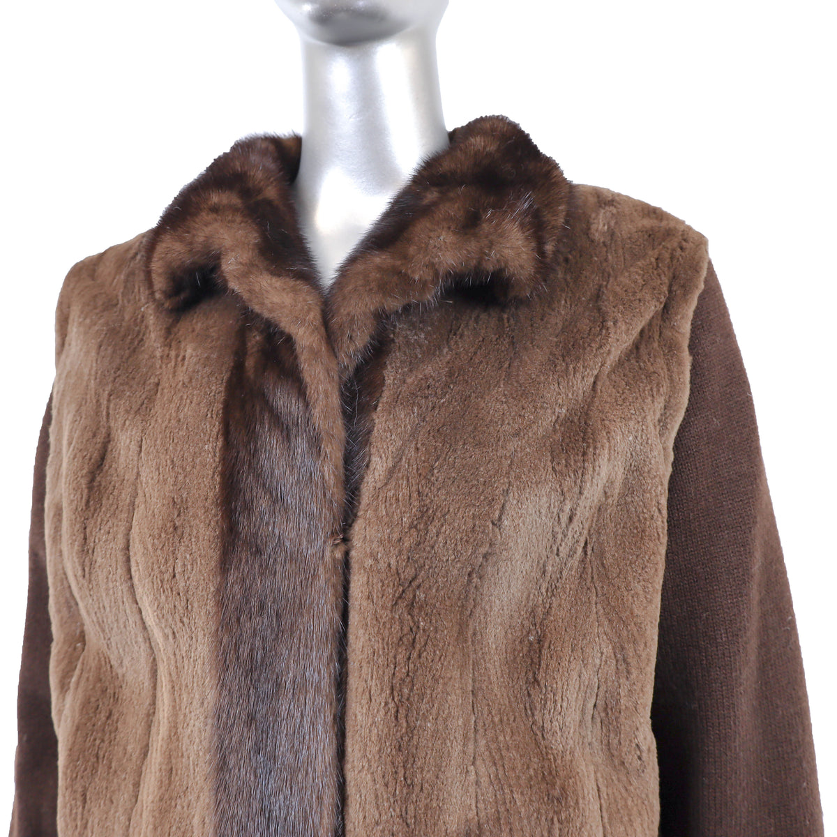 Brown Sheared Reversible Mink Jacket with Knit and Detachable Sleeves- Size M-L