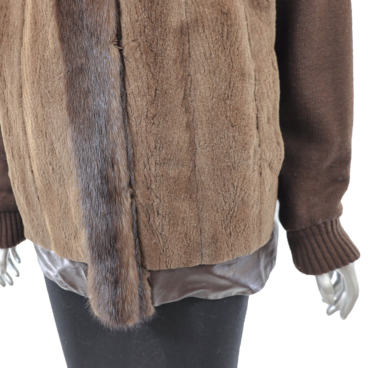 Brown Sheared Reversible Mink Jacket with Knit and Detachable Sleeves- Size M-L