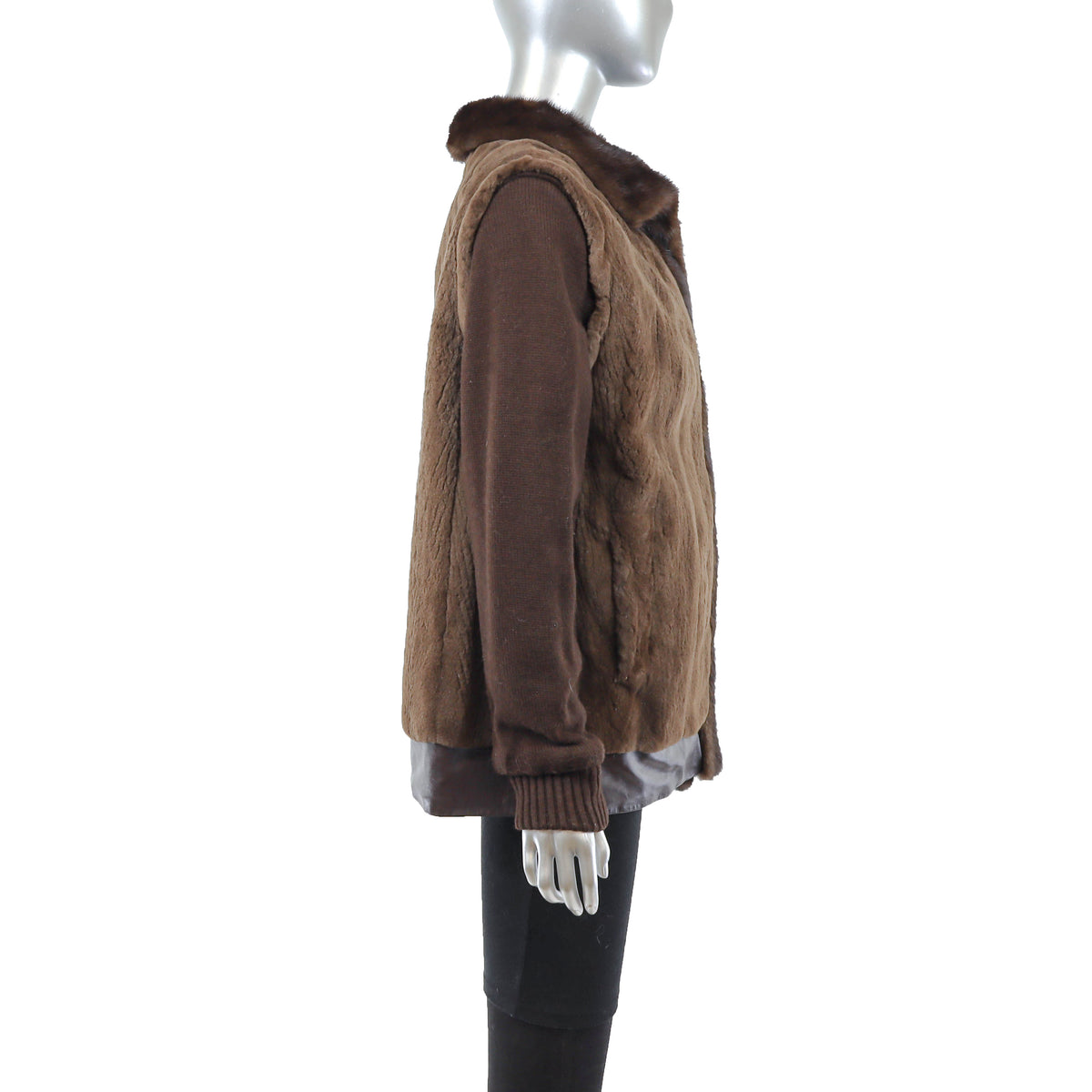 Brown Sheared Reversible Mink Jacket with Knit and Detachable Sleeves- Size M-L