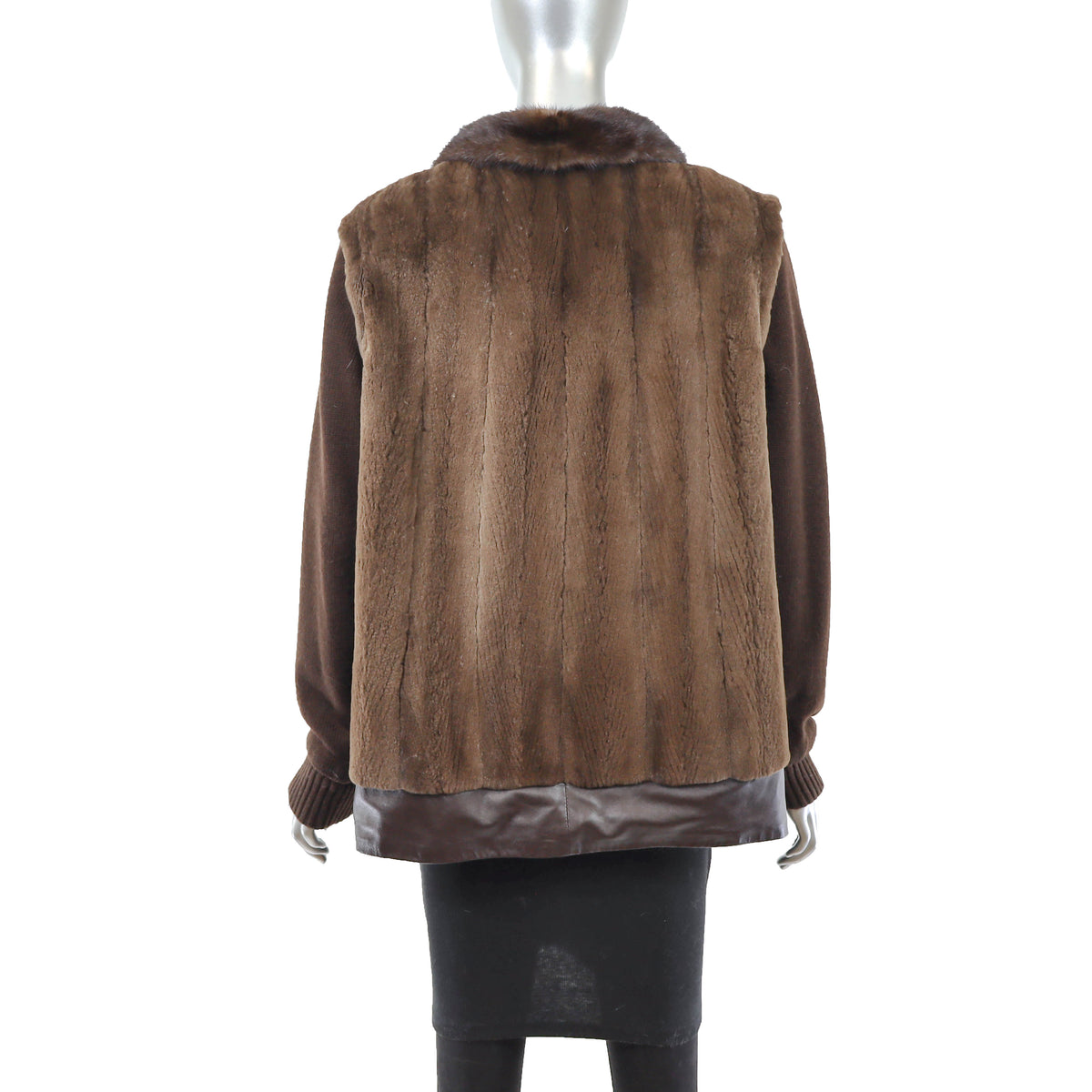 Brown Sheared Reversible Mink Jacket with Knit and Detachable Sleeves- Size M-L