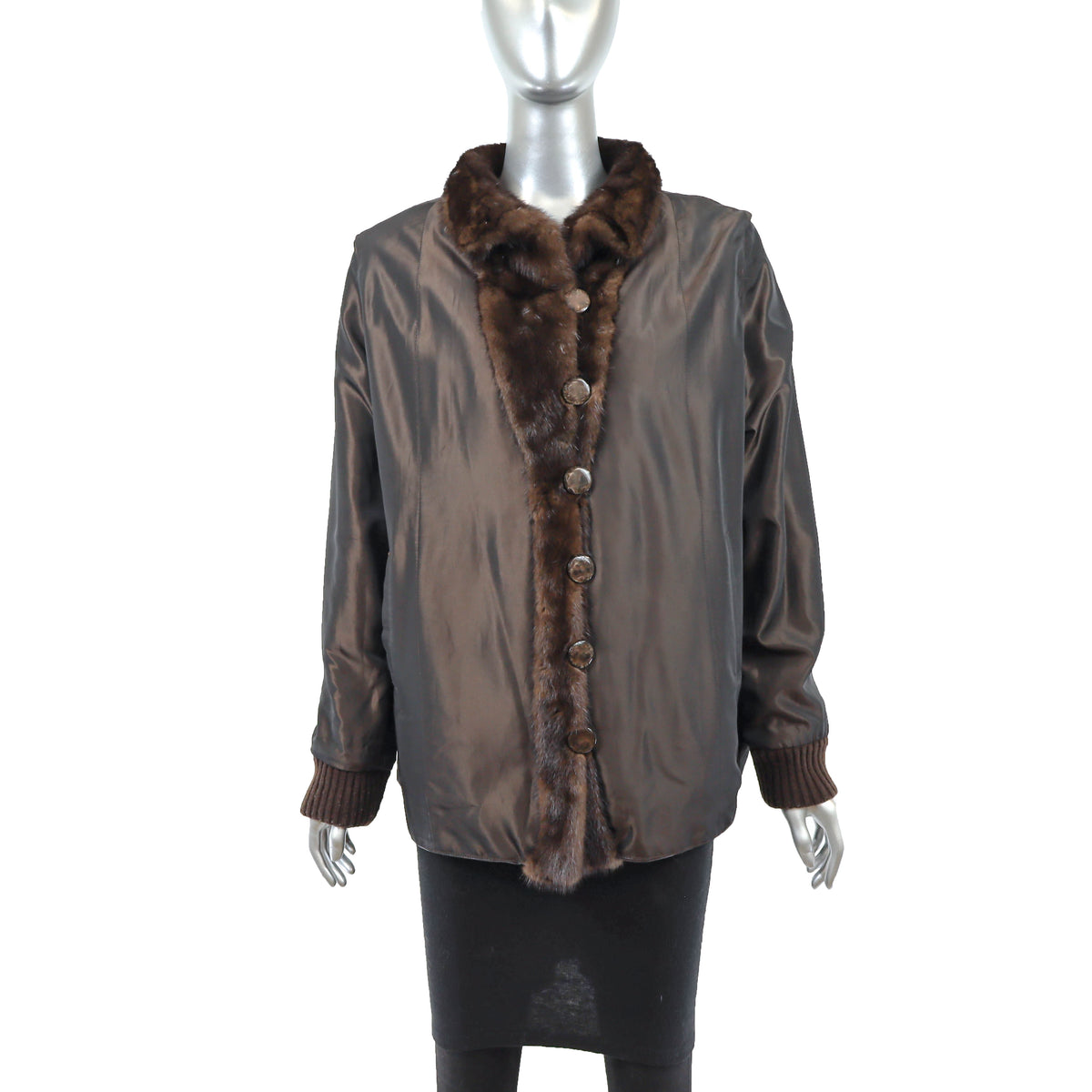 Brown Sheared Reversible Mink Jacket with Knit and Detachable Sleeves- Size M-L