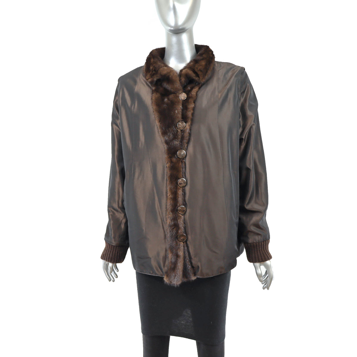 Brown Sheared Reversible Mink Jacket with Knit and Detachable Sleeves- Size M-L