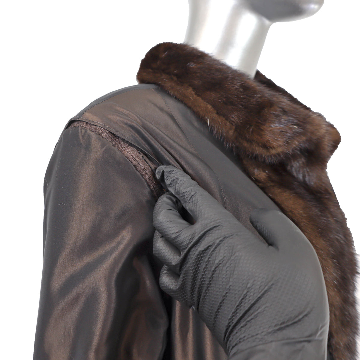 Brown Sheared Reversible Mink Jacket with Knit and Detachable Sleeves- Size M-L