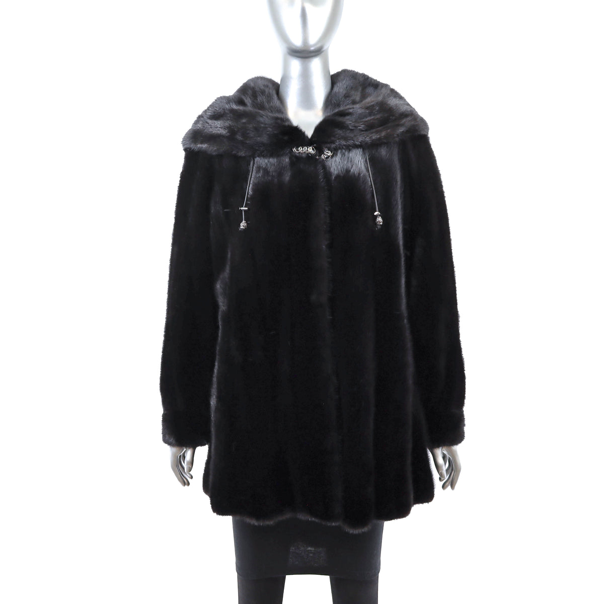 Black Hooded Mink Jacket- Size M