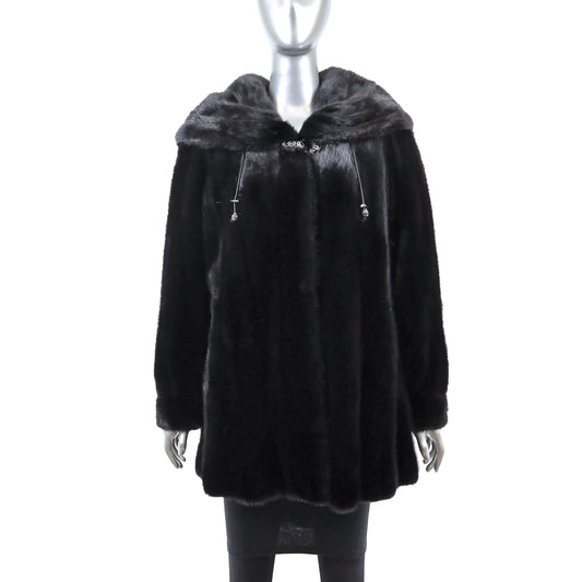 Black Hooded Mink Jacket- Size M