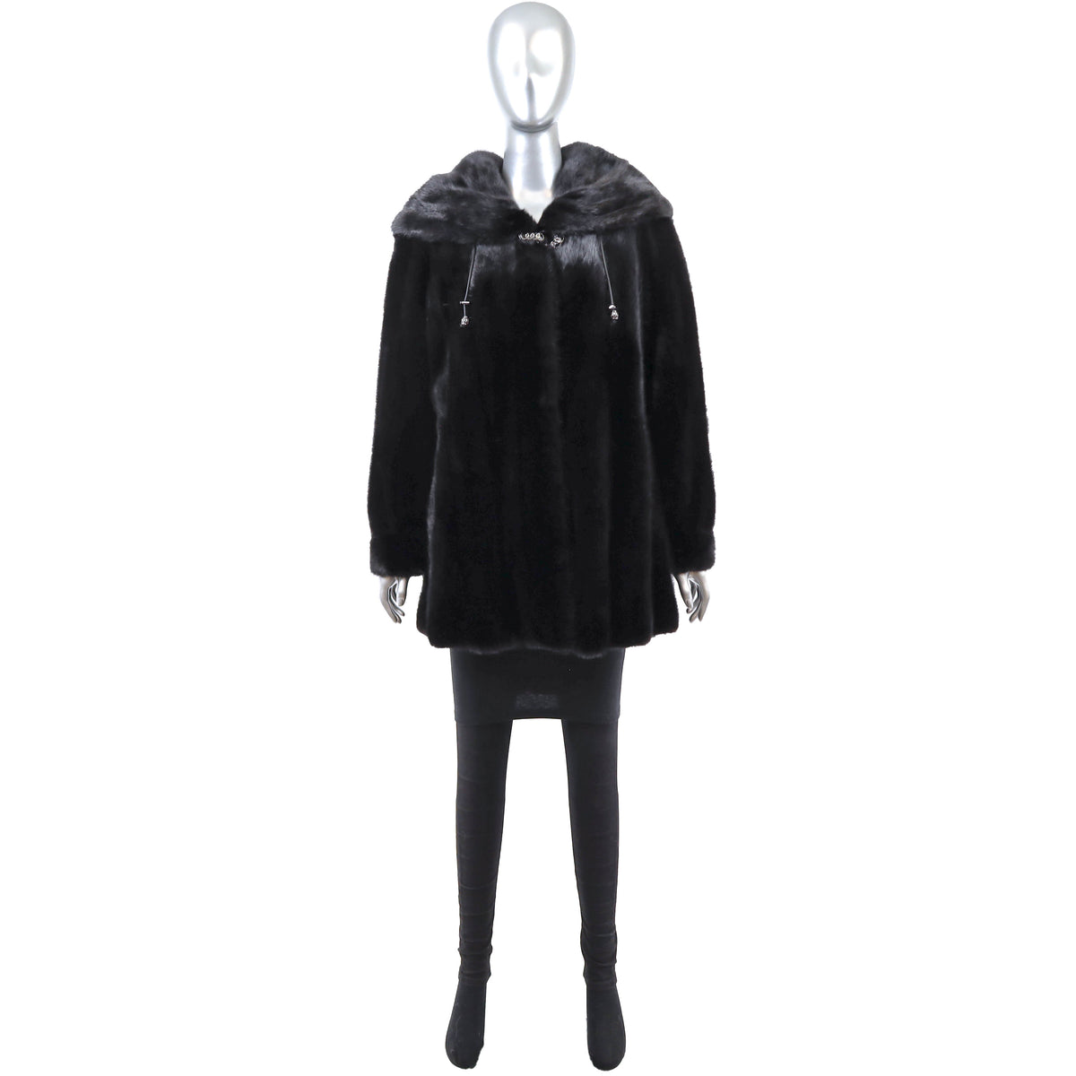 Black Hooded Mink Jacket- Size M