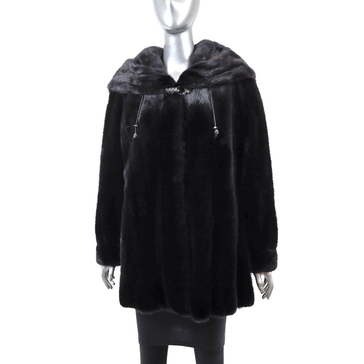 Black Hooded Mink Jacket- Size M