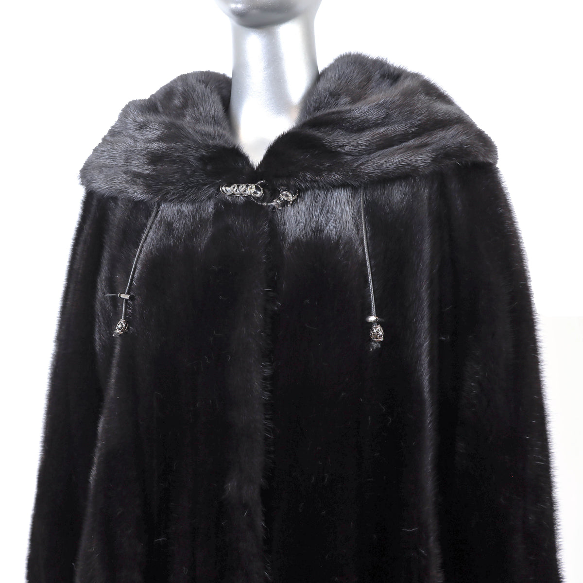 Black Hooded Mink Jacket- Size M
