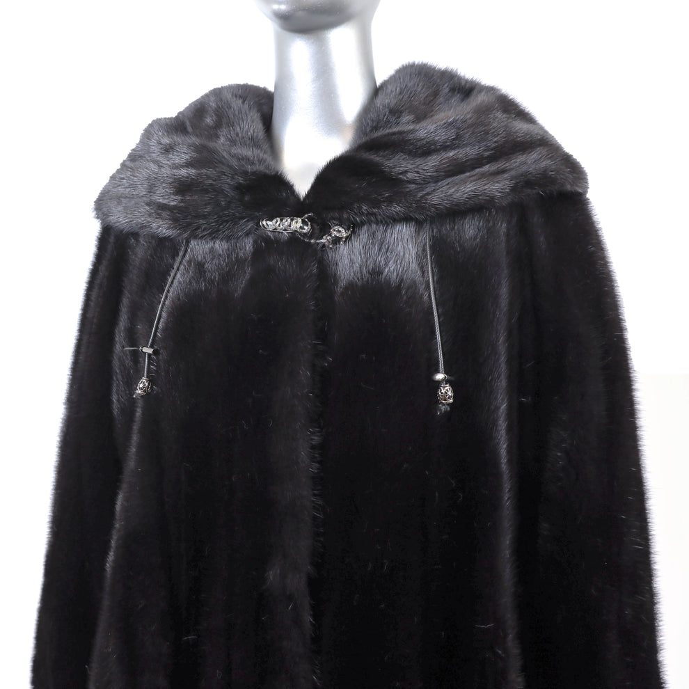 Black Hooded Mink Jacket- Size M – VintageFurs