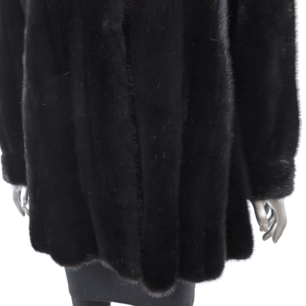 Black Hooded Mink Jacket- Size M – VintageFurs