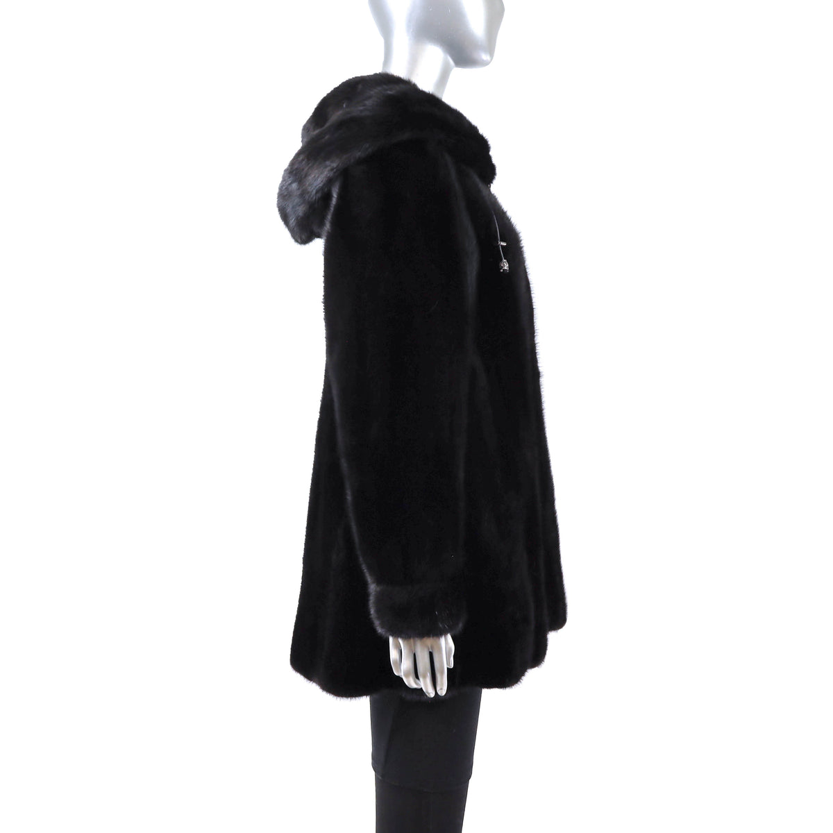 Black Hooded Mink Jacket- Size M