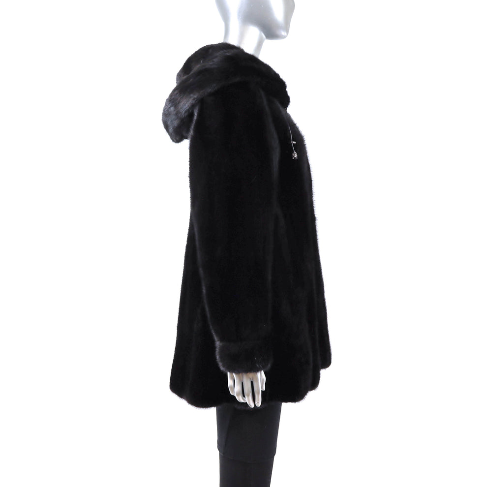 Black Hooded Mink Jacket- Size M – VintageFurs
