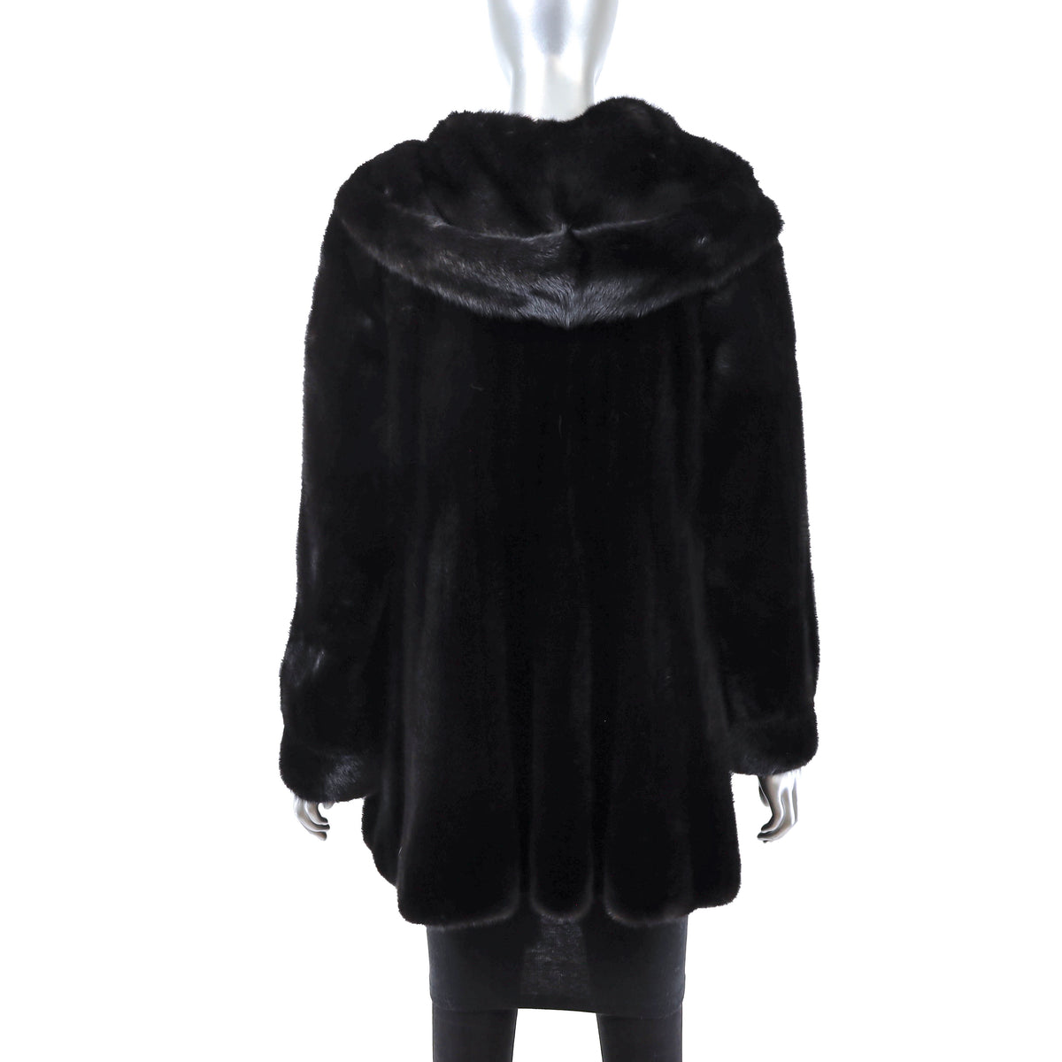 Black Hooded Mink Jacket- Size M