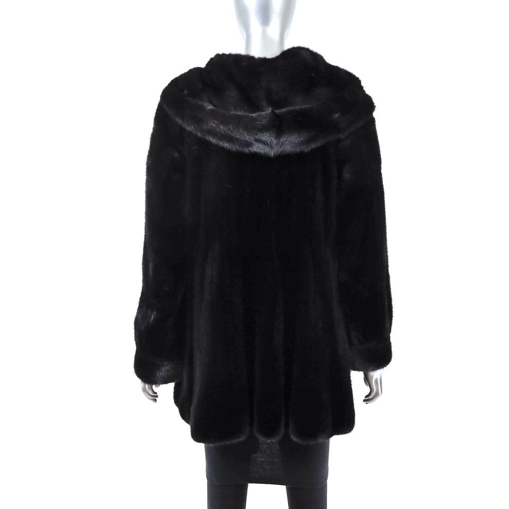Black Hooded Mink Jacket- Size M – VintageFurs