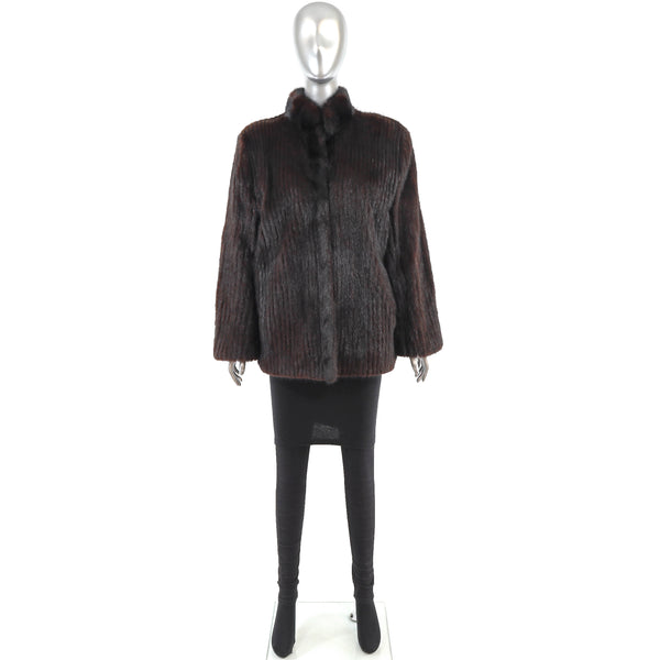 Mahogany Mink Corded Jacket with Mink Collar- Size L