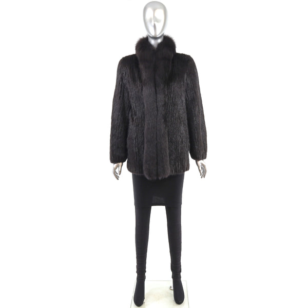 Ranch Corded Mink Jacket with Fox Tuxedo- Size S