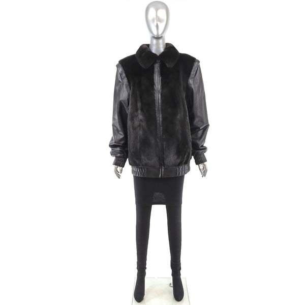 Ranch Mink Jacket with Detachable Leather Sleeves- Size S