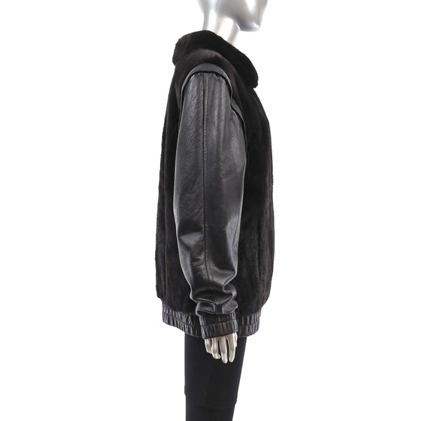 Ranch Mink Jacket with Detachable Leather Sleeves- Size S